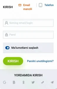 Mostbet UZ kirish oynasi - mobil telefon ekranida login formasi