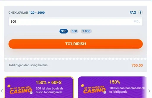 Mostbet hisobini to‘ldirish oynasi